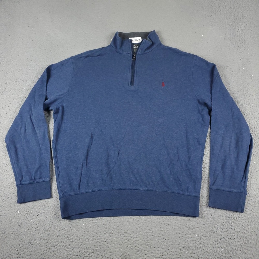 Ralph Lauren Sweater Mens Medium Blue Pony 1/4 Zip Up Pullover Sweatshirt *